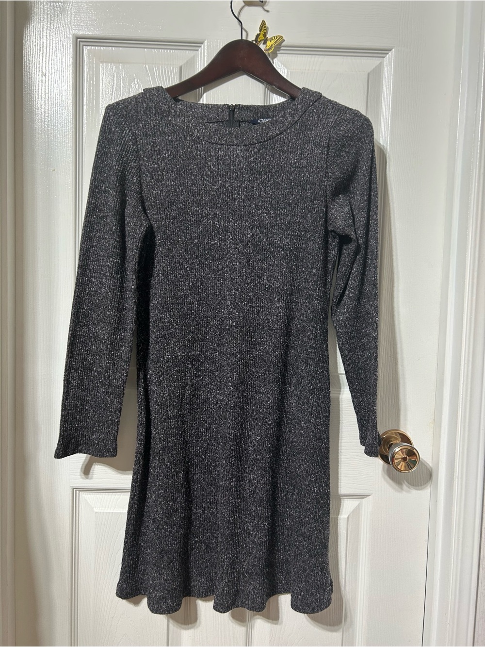 Chaps Charcoal Knit Long-Sleeve Fit & Flare Dress